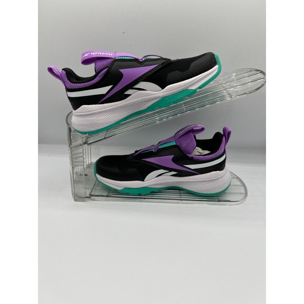 Reebok Rush Runner Black Purple Teal Slip On Sneakers Girls Size 11